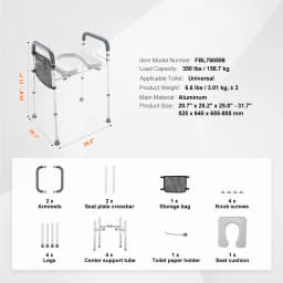 SucceBuy Raised Toilet Seat 7-Position Height Adjustment 19.3"- 25.2" 350 lbs Weight Capacity with Comfort Padded Aluminum Frame