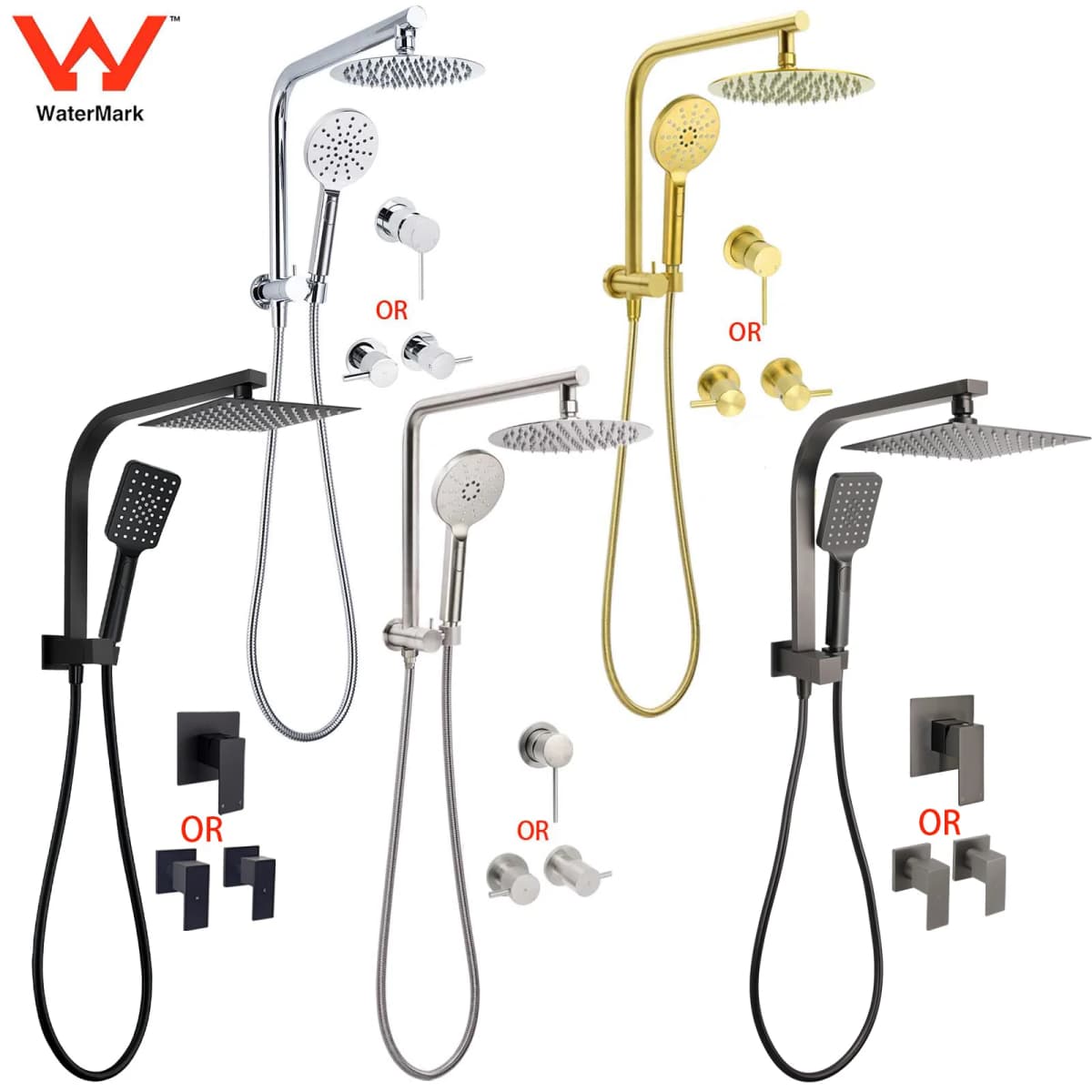 **Sydney Stock** KYLINS 2 In 1 Shower Head Set Round 8/10/12/16'' Rainfall Head Gooseneck Arm Mixer Taps Set Gun Metal Grey WELS