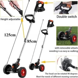21V Battery-Powered Grass Trimmer And Edger with Wheels, Featuring 3 Types of Blades for Efficient Lawn Maintenance