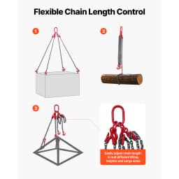 SucceBuy 3/8in x 10ft Chain Sling Lifting Sling Chains with 4 Leg Grab Hook Adjustable Engine Chain Hoist Lifts for Cargo Towing