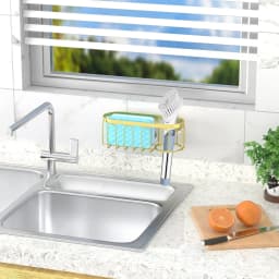2-in-1 Sponge Holder - Kitchen Sink Organiser, Kitchen Sink Caddy Suction Cup, Dish Scrubbing Holder, Brass Sink Caddy, No Drill