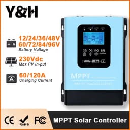 Y&H MPPT 60A 120A Solar Charge Controller 12V-96V with LCD, Max Solar Panel 230Vdc for Lifepo4 Lithium GELLead Acid Battery