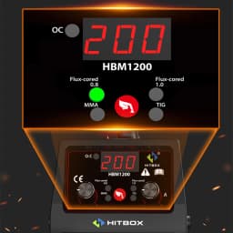 HITBOX HBM1200 Semi-Automatic MIG Welder with Synergy Tool 3 in 1 Stick ARC MMA Gasless MIG Lift TIG IGBT Inverter Welding Machine for 0.8/1.0mm Flux Core Wire