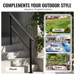 SucceBuy Outdoor Handrails for Steps 4-5step Stair Rail Kit Black Square Tube w/ Horizontal Bar Carbon Steel Support for Seniors
