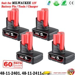 1/2/4 Pcs 5.0Ah M12 Li-on Replace for MilWaukee 12V Battery Pin 48-11-2460 48-11-2412 48-11-2401 48-11-2440 and Cordless Tool