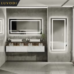 LUVODI Large Bathroom Mirror with Lights Double Sink Full Length Dimmable Triple Color Light Illuminated Dressing Salon Mirror