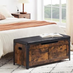 Wooden Storage Chest with Hinges Metal Frame Toy Chest Organizer Entryway Shoe Bench for Hallway Bedroom Living Room