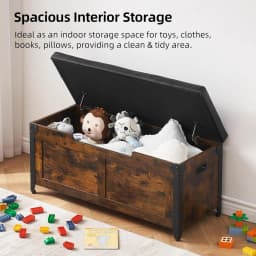 Wooden Storage Chest with Hinges Metal Frame Toy Chest Organizer Entryway Shoe Bench for Hallway Bedroom Living Room