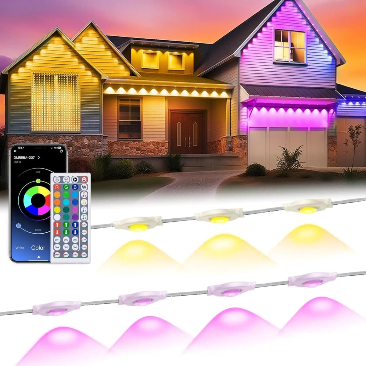 30M Permanent Outdoor Lights- 98 FT Smart RGB Outdoor Lights with Remote APP Control, IP67 Waterproof Outside Light for House