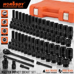 HORUSDY 66Pc 1/2" Impact Socket Set Metric & SAE Deep Sockets Ratchet Wrench