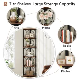 Tribesigns 67 inch Tall Corner Shelf, 6 Tier Rustic Corner Bookshelf Bookcase Storage Rack Standing Shelving Unit for Living Roo
