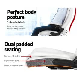 8 Point Heated Massage Office Chair Recliner PU Leather White Ergonomic Adjustable Relaxation Chair