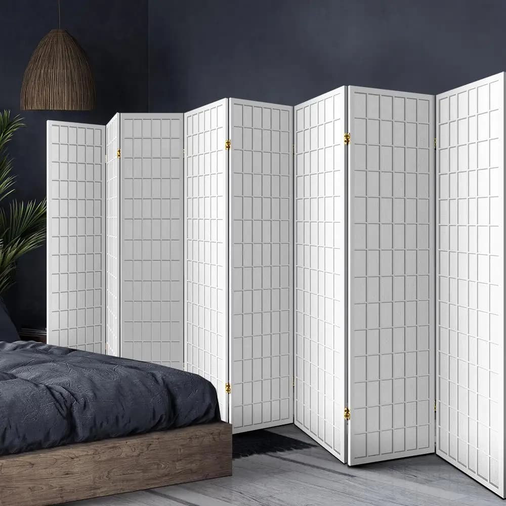 8 Panel White Room Divider Screen 348x179cm Folding Privacy Partition for Home Office Bedroom Living Room Decor