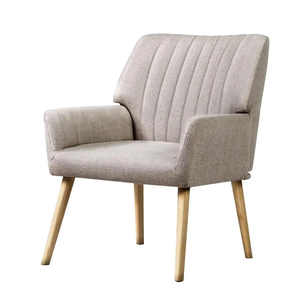 Beige Armchair Fabric Upholstered Modern Accent Chair Comfortable Lounge Sofa Chair for Living Room Bedroom Reading Corner