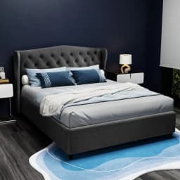 Queen Size Charcoal Bed Frame Modern Upholstered Platform Bed with Sturdy Support and Elegant Minimalist Design