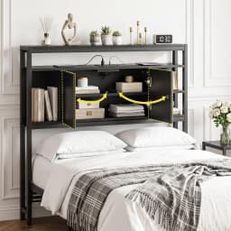 King Single Bed Headboard Storage Charging Station Black