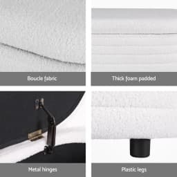 Storage Ottoman Blanket Box 87cm Boucle Fabric Oval Storage Bench Upholstered Footstool for Bedroom Living Room Space Saving Hidden Storage