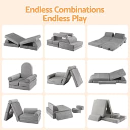 12PCS Modular Kids Play Couch Foam Sofa Set Removable Washable Cover Grey Playroom Furniture