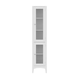 Tall Slim Bathroom Storage Cabinet White Glass Door Toilet Floor Cupboard 160cm