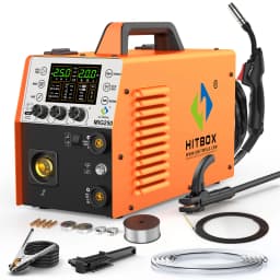 HITBOX MIG250 Aluminum MIG Welder 230V 6 in 1 Stick ARC MMA Gas/Gasless MIG LIift TIG Support Spool Gun Pulse Semiautomatic Welding Machine Synergy Welder Tool