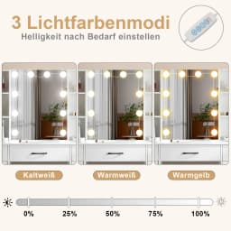 Teousev Makeup Vanity Dressing Table Set with Large 3-Color Dimmable 10 LED Bulbs Mirror 3 Storage Drawers Bedroom Furniture