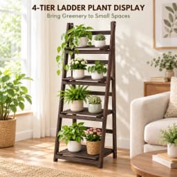 4 Tier Foldable Wooden Plant Stand Ladder Shelf Flower Pot Display Rack for Indoor Patio Balcony Garden