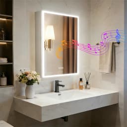 LUVODI 20x28" LED Bathroom Mirror Cabinet with Bluetooth,Lighted Storage Vanity Medicine Cabinet, Dimmable Anti-Fog