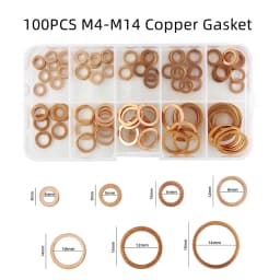100/200PCS Copper Washer Gasket Nut And Bolt Set Flat Ring Seal Assortment Kit With Box M4/M5/M6/M8/M10/M12/M14 For Sump Plugs