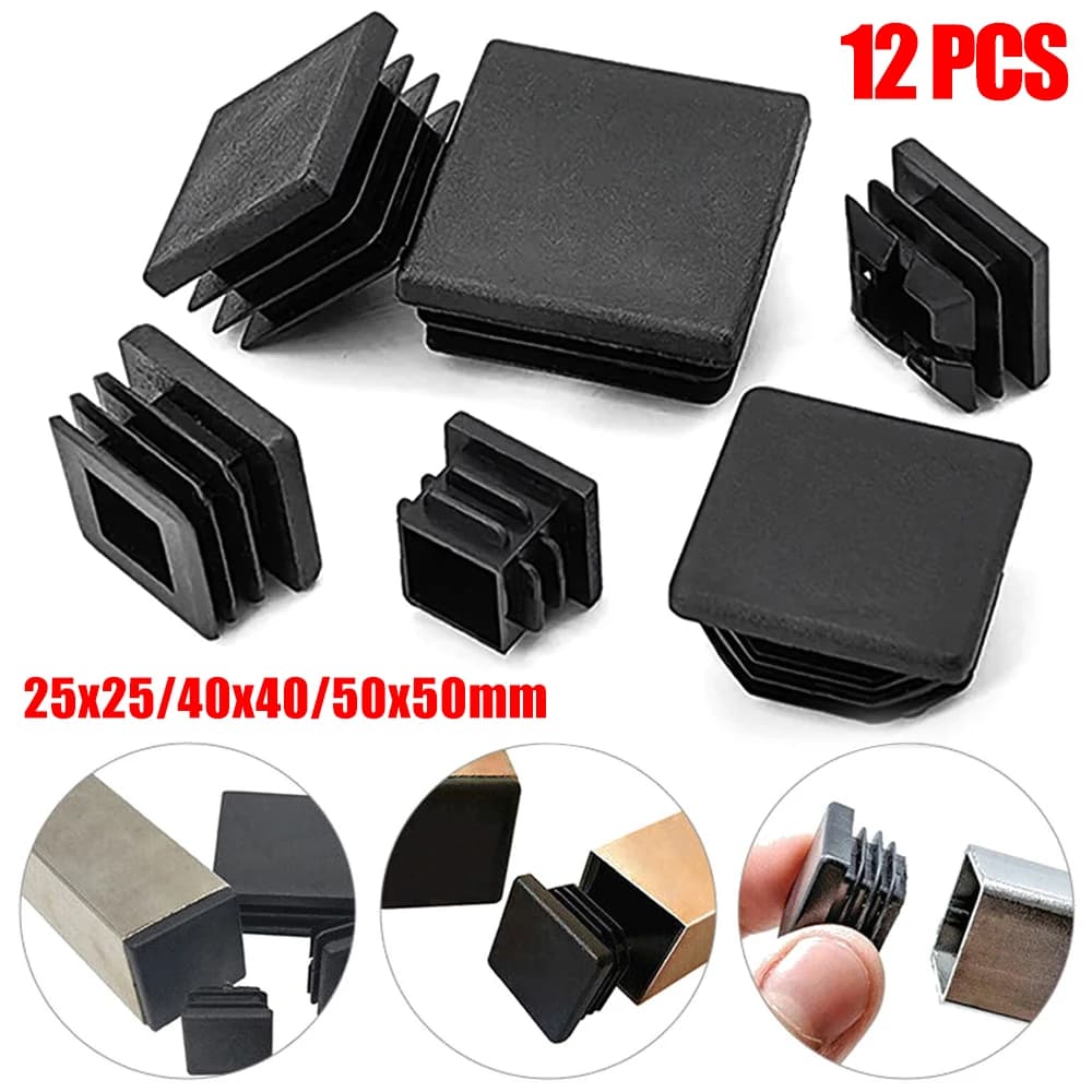 60pcs Black Blanking End Plastic Cap Square Tube Insert Pipe Box Chair Plug