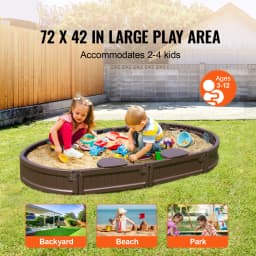 SucceBuy Sandbox with Cover in Square Sand Box Sand Pit w/ 4 Corner Seating and Bottom Liner Kids Sandbox for Outdoor for Kids