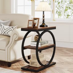 Tribesigns Narrow End Table with 3 Storage Shelves, Wooden Side Table, Industrial Small Sofa Side Table