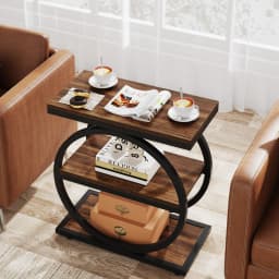 Tribesigns Narrow End Table with 3 Storage Shelves, Wooden Side Table, Industrial Small Sofa Side Table