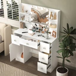 Large White Light Luxury Vanity Set with 3 Color Dimmable Led Mirror, 5 Drawers, Sturdy Frame & Easy Assembly