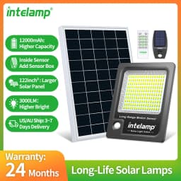 Intelamp 12000mah 3000LM Solar Lights Outdoor Lamp IP66 With Larger Solar Panel Two Motion Sensors For Garden Street Wall Yard
