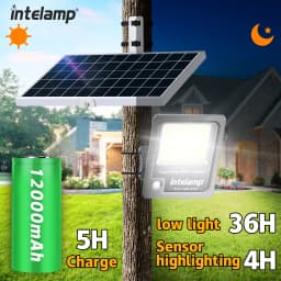 Intelamp 12000mah 3000LM Solar Lights Outdoor Lamp IP66 With Larger Solar Panel Two Motion Sensors For Garden Street Wall Yard