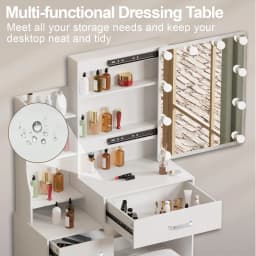 Makeup Vanity Desk, 3 Color Adjustable Dimmable LED Mirror, 6 Drawers Storage, Modern Bedroom Dresser