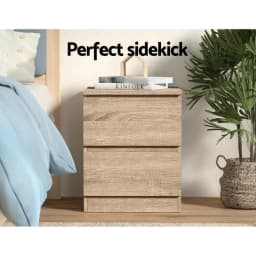 2 Piece Oak Bedside Table with 2 Drawers Modern Nightstand for Bedroom Storage Furniture