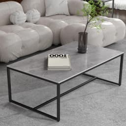 LUVODI 100cm Long Rectangle Coffee Table with Sintered Stone Tabletop,White Black Grey Chic Couch Accent Table for Living Room