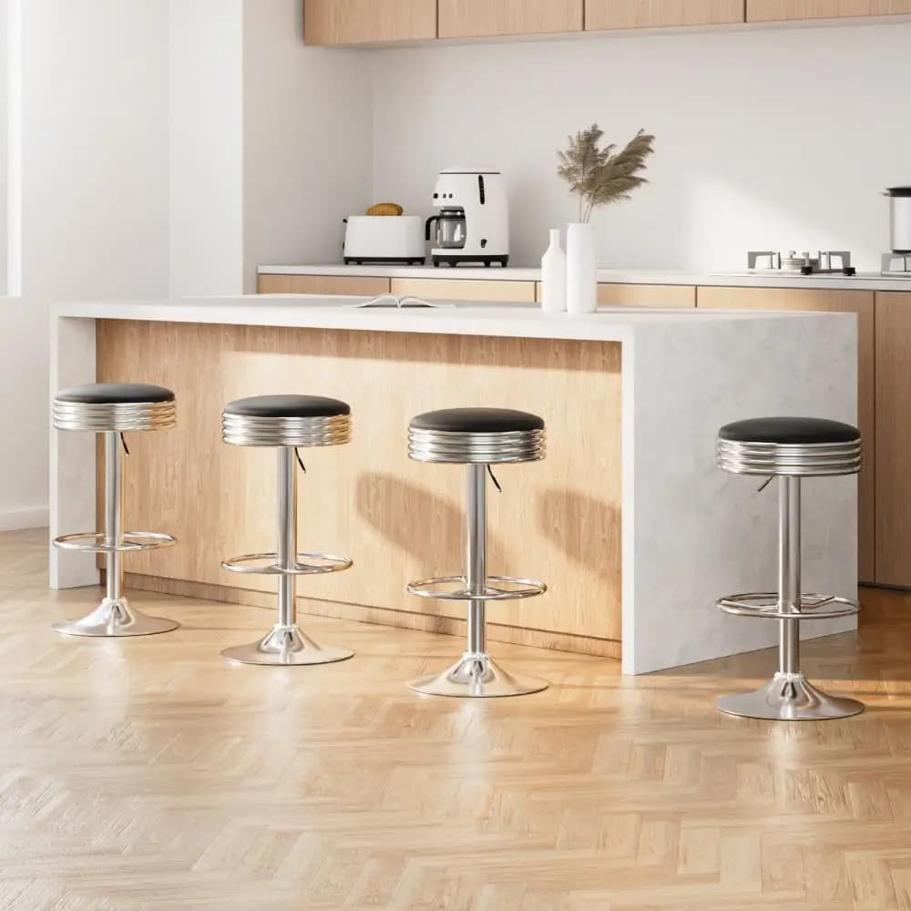 4 Pack Leather Padded Adjustable Gas Lift Silver Bar Stools for Kitchen Home Pub Counter Seating