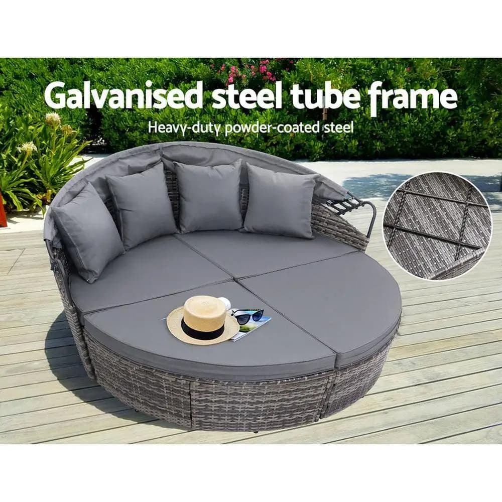 Outdoor Wicker Sun Lounge Day Bed Patio Grey Adjustable Lounger Furniture Set