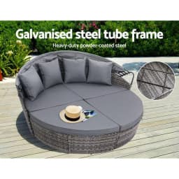 Outdoor Wicker Sun Lounge Day Bed Patio Grey Adjustable Lounger Furniture Set