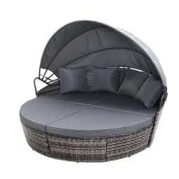 Outdoor Wicker Sun Lounge Day Bed Patio Grey Adjustable Lounger Furniture Set