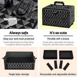 Travel Makeup Case Cosmetic Organizer Box with Wheels Diamond Design Portable Beauty Trolley Storage Bag for Travel and Home Use