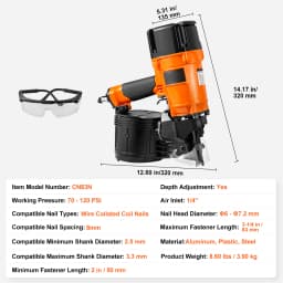 SucceBuy Coil Siding Nailer CN65 CN55 CN70 CN83 CN90 Pneumatic Siding Nail Gun Pallet Making Coil Nailer 70-120PSI Air Nailer
