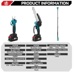 ONEVAN 3500W Brushless Telescoping Pole Electric Chainsaw 4-IN-1 High Branch Scissors Garden Pruning Tool For 21V 18V Battery