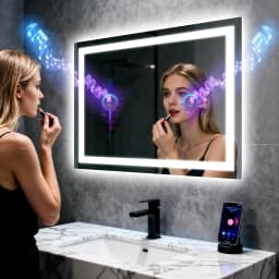 LED Bathroom Mirror Tempered Glass Mirror with Bluetooth, 3 Colors Dimmable, Lights Memory, Upgraded Backplane 70/80/100/120cm