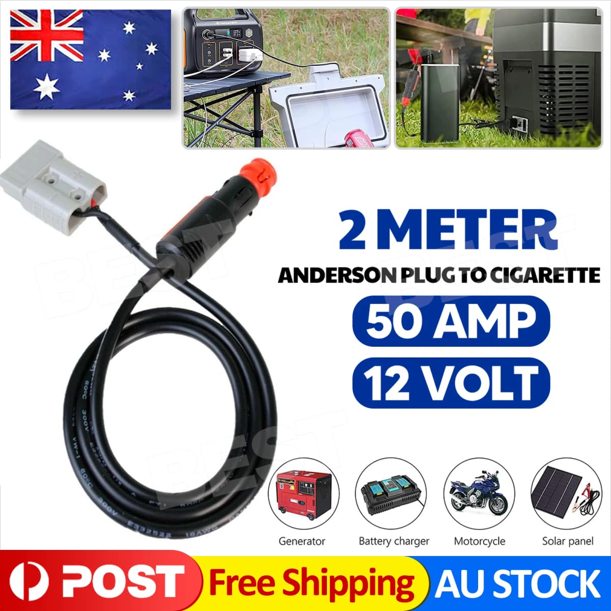 50 Amp Anderson Plug to Merit Cigarette Plug Adapter 2m