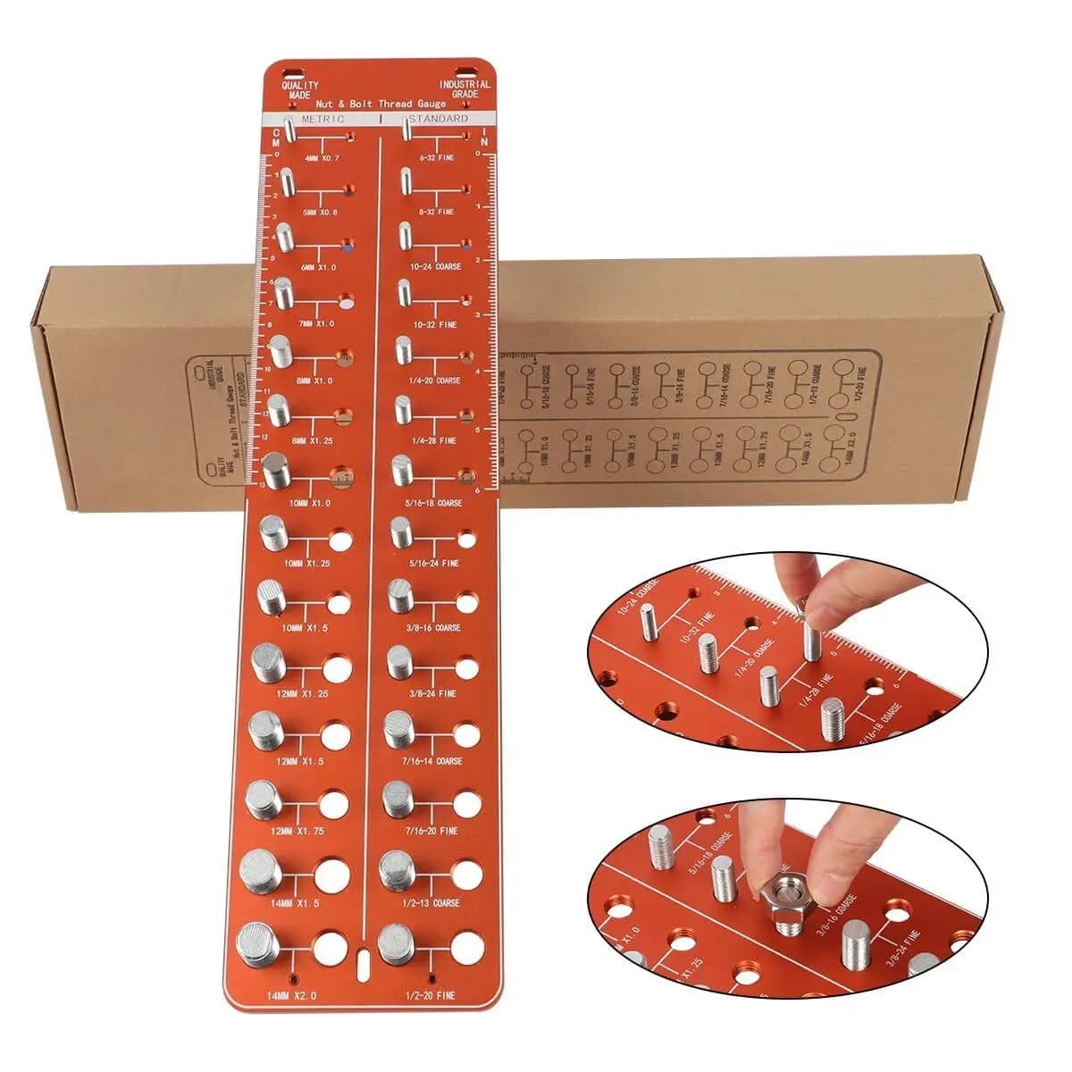 Aluminum Nut and Bolt Thread Checker 28 Thread Gauge Inch and Metric Identifier