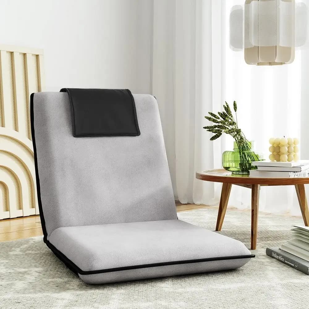 Floor Lounge Sofa Bed Convertible Recliner Chair Folding Floor Cushion Grey Indoor Seating for Relaxation and Sleeping
