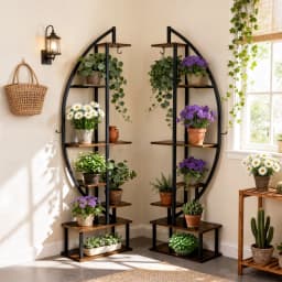 Tall Half-Moon Metal Plant Stand 7-Tiered Flower Display Shelf Indoor Storage Rack for Home Garden Decor